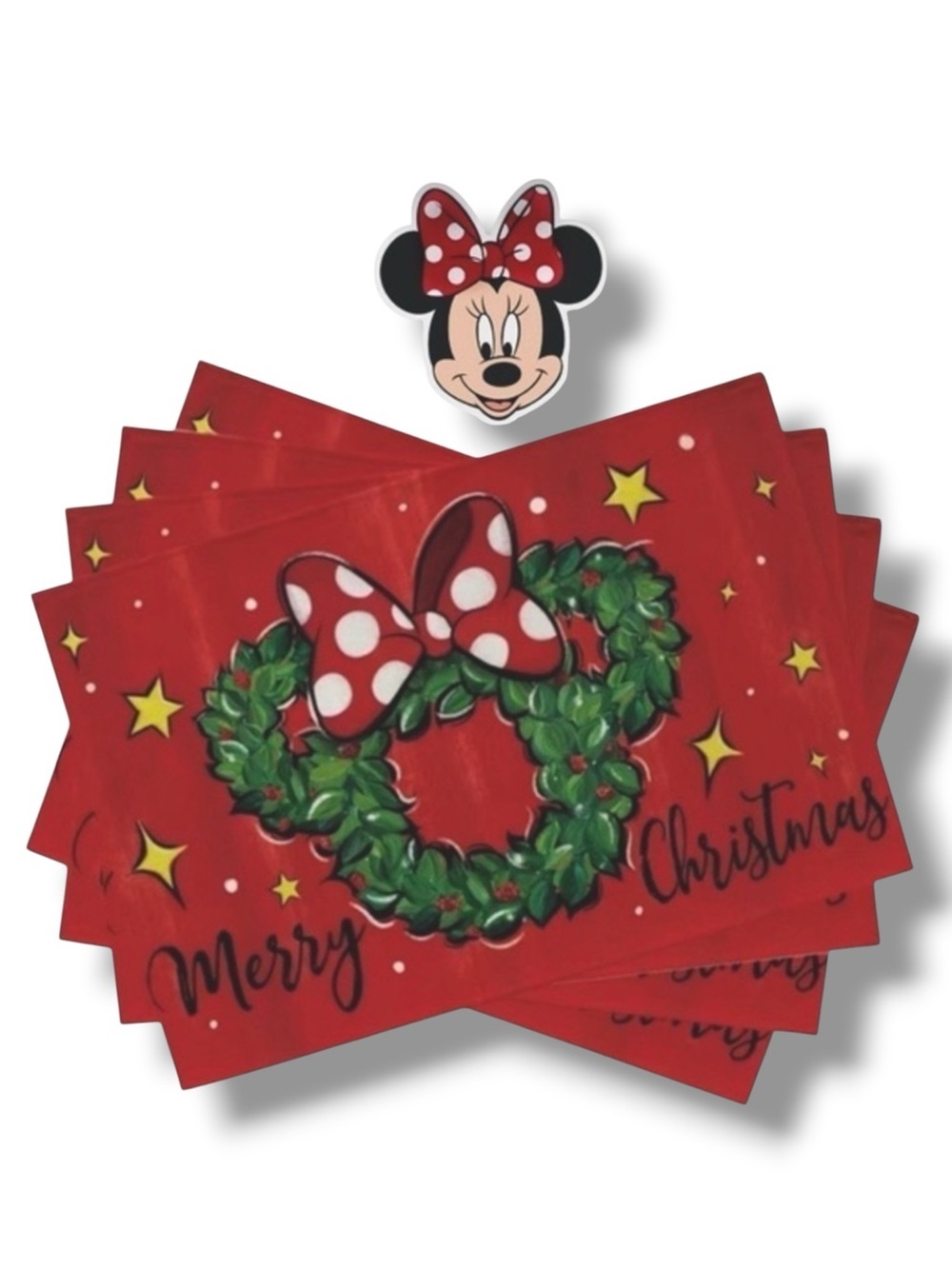 Christmas Placemats Disney Minnie Mouse Mouse Wreath Festive Holiday Red 4 Piece